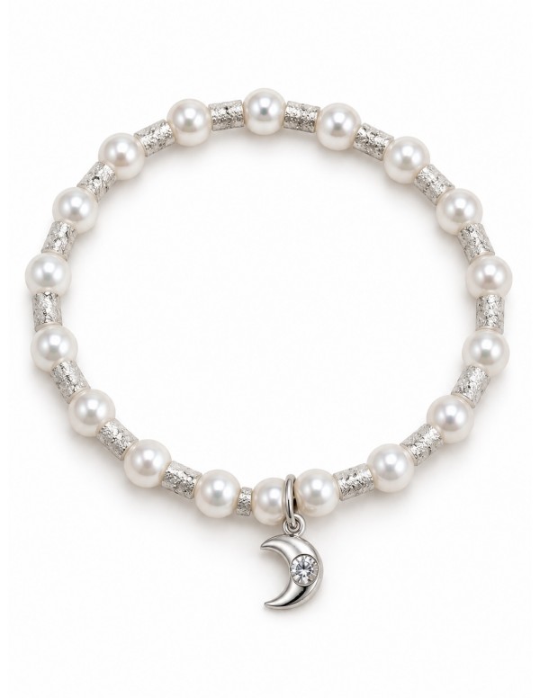 Pulsera elasticada de perlas con luna baño de...