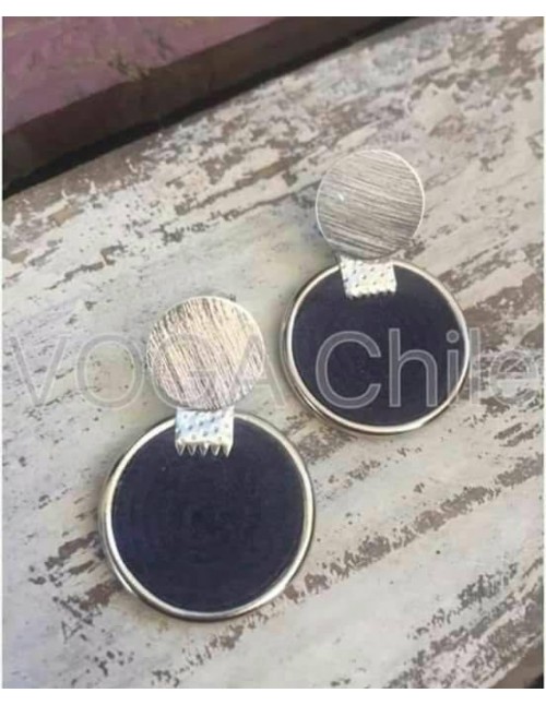 ARO ARGOLLA PLATA AZUL MARINO 2CM APROX DE GAMUZA 2