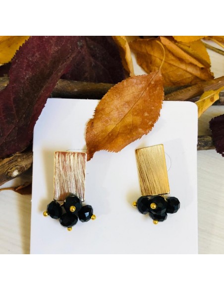 AROS BAÑADOS EN ORO CRISTALES NEGROS