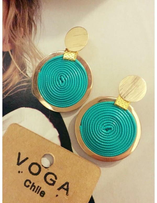 AROS BAÑADOS EN ORO TURQUESA DE CUERO SINTETICO