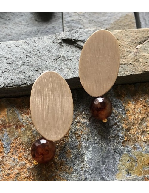 ARO BAÑADO EN ORO PIEDRA CAFE 2