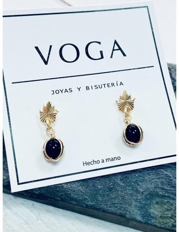 AROS BAÑADOS EN ORO PEQUEÑO PIEDRA ONIX NEGRA
