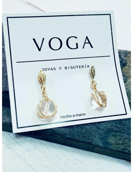 AROS BAÑADOS EN ORO PIEDRA CUARZO TRANSPARENTE