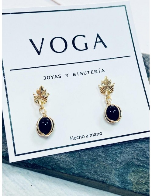 AROS BAÑADOS EN ORO PEQUEÑO PIEDRA ONIX NEGRA 2