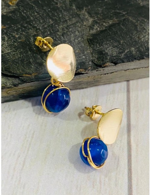 AROS BAÑADOS EN ORO PIEDRA AZUL
