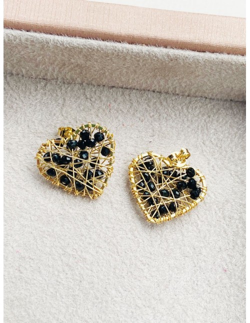 ARO BANO DE ORO CRISTALES NEGROS 25MM