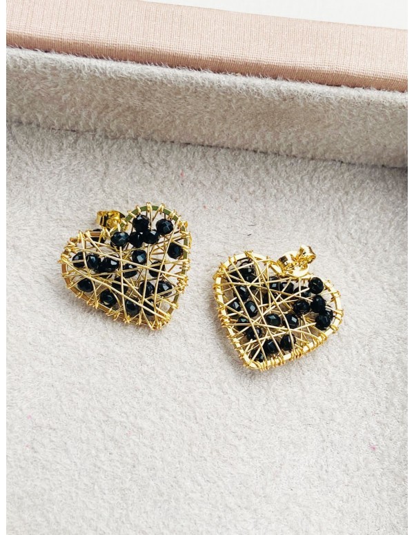 ARO BANO DE ORO CRISTALES NEGROS 25MM