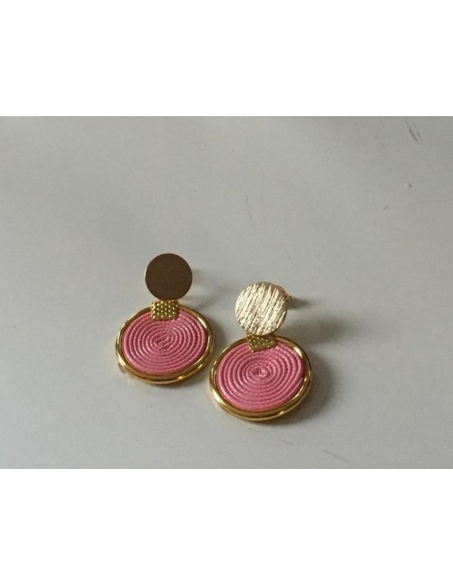 AROS BAÑADOS EN ORO CUERO SINTETICO ROSADO