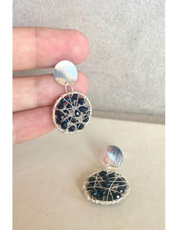 ARO BAÑO DE PLATA CRISTALES NEGROS