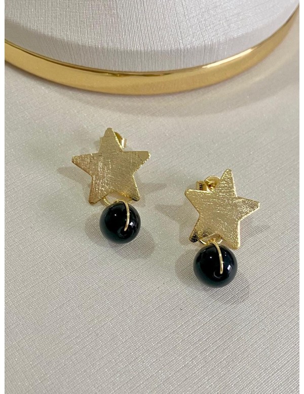 AROS BAÑADOS EN ORO PIEDRA NEGRA ONIX