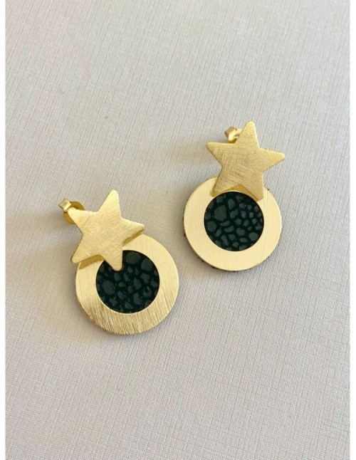 AROS BAÑADOS EN ORO CUERO NEGRO