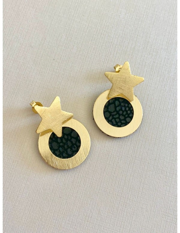 AROS BAÑADOS EN ORO CUERO NEGRO