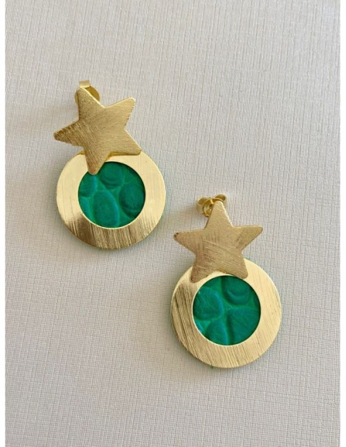 AROS BAÑADOS EN ORO CUERO VERDE PEQUEÑO