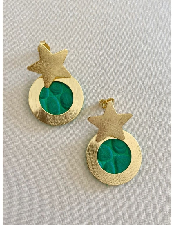 AROS BAÑADOS EN ORO CUERO VERDE PEQUEÑO