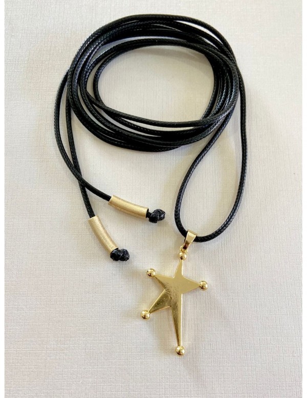 COLLARES BAÑADOS EN ORO CUERO SINTETICO NEGRO...