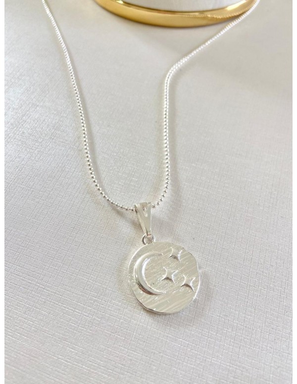 COLLARES BAÑADOS EN PLATA COLGANTE DE LUNA Y ESTRELLAS