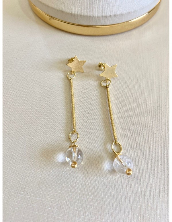 AROS BANADOS EN ORO PIEDRA CUARZO CRISTAL