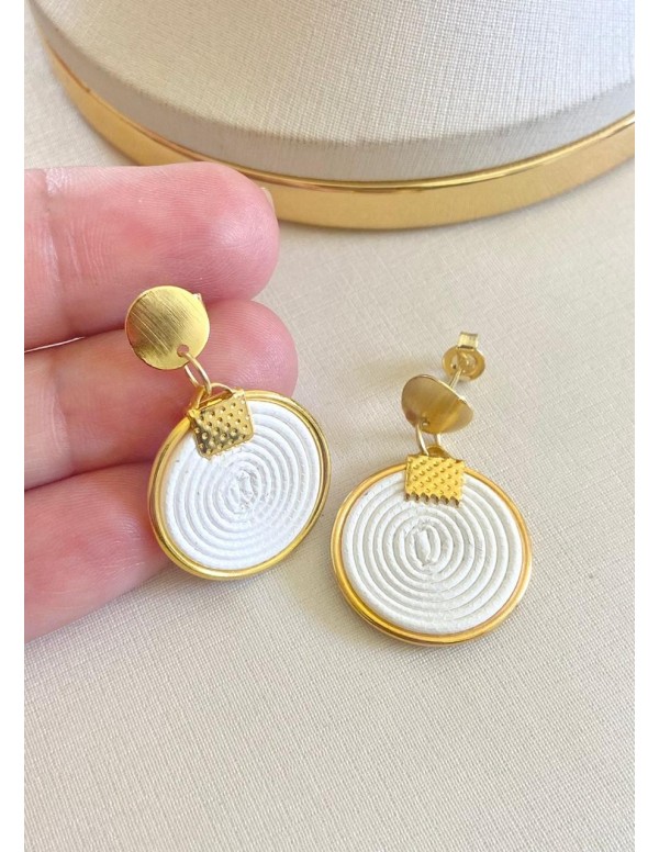 AROS BANADOS EN ORO CUERO SINTETICO BLANCO