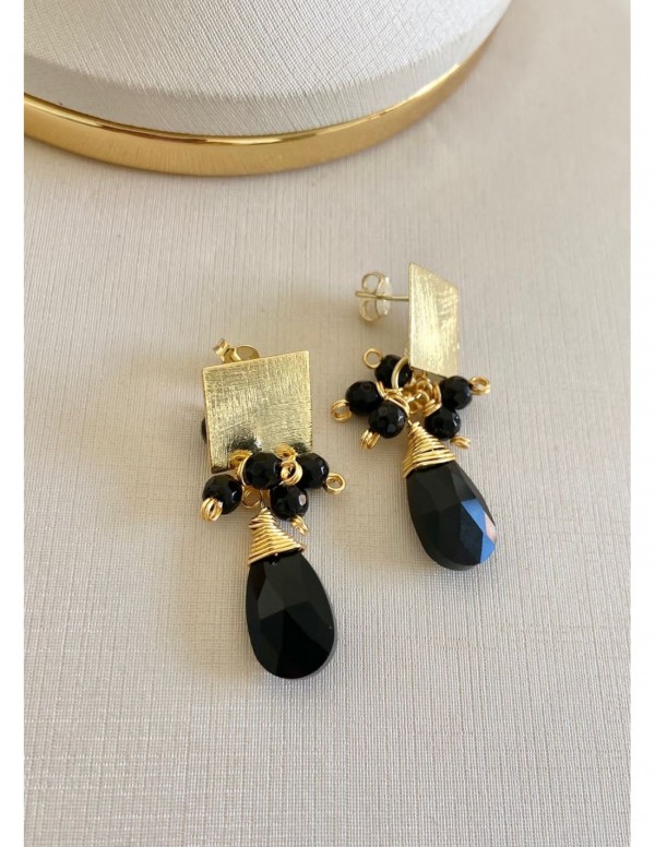 AROS BAÑADOS EN ORO CRISTALES NEGROS
