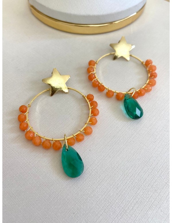 AROS BAÑADOS EN ORO PIEDRA VERDE