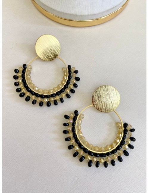 AROS BAÑADOS EN ORO CRISTALES NEGROS