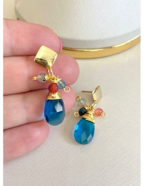 AROS BANADOS EN ORO PIEDRA AZUL