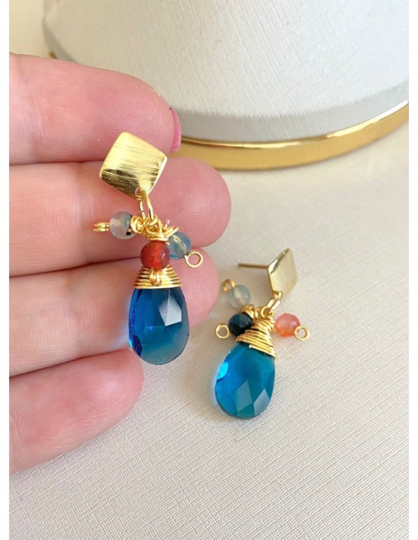 AROS BANADOS EN ORO PIEDRA AZUL
