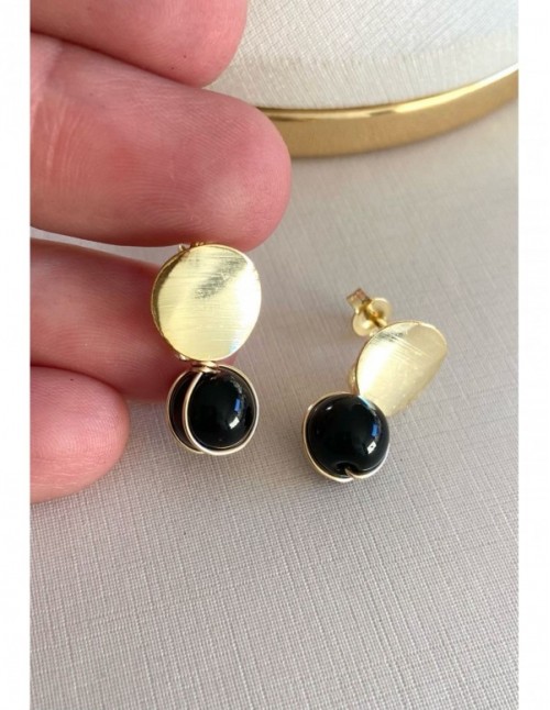AROS BAÑADOS EN ORO PIEDRA ONIX 2