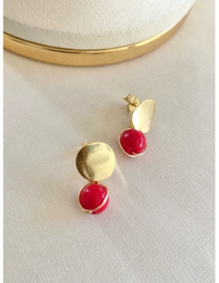 AROS BAÑADOS EN ORO PIEDRA ROJA