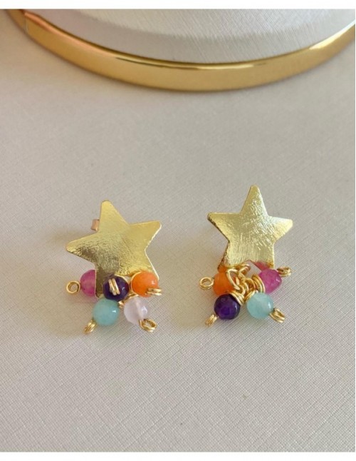 AROS BANADOS EN ORO ESTRELLA PIEDRAS AGATAS COLORES