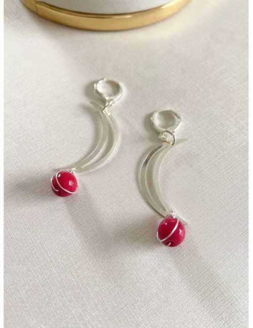 AROS BANADOS EN LUNA PLATA PIEDRA ROJA