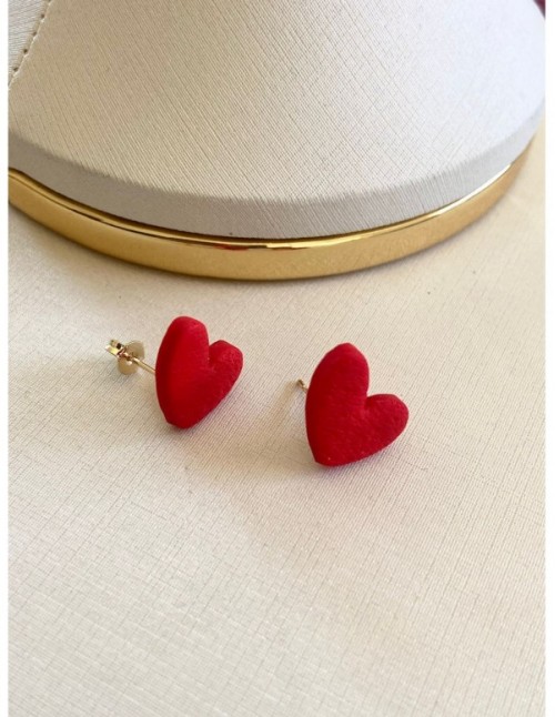 AROS BAÑADOS EN ORO CORAZON ROJO ARCILLA POLIMERICA