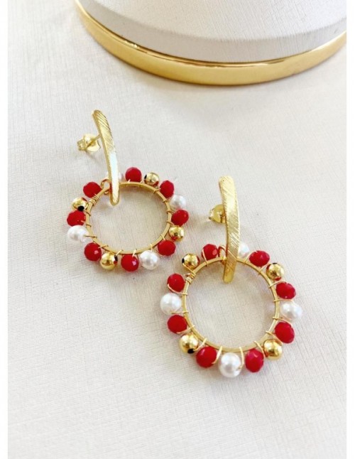 AROS BAÑADOS EN ORO PIEDRA ROJA