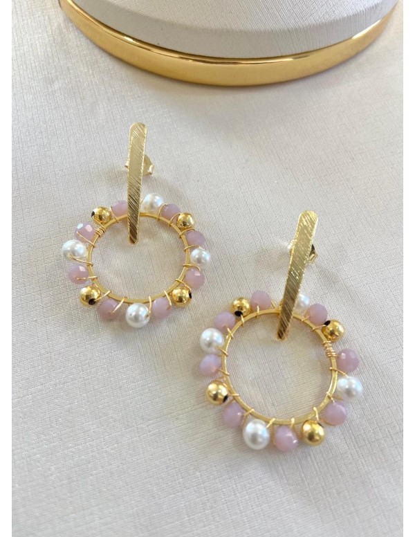 AROS BAÑADOS EN ORO CRISTAL ROSADO