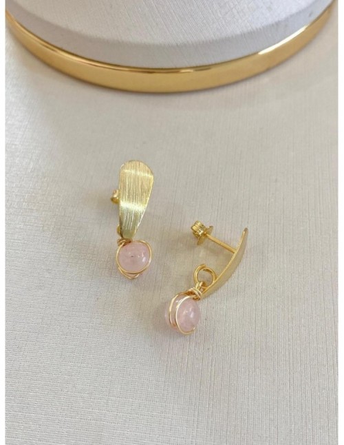 AROS BAÑADOS EN ORO PIEDRA ROSADA