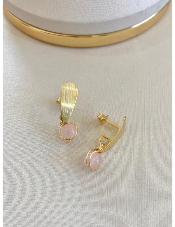 AROS BAÑADOS EN ORO PIEDRA ROSADA