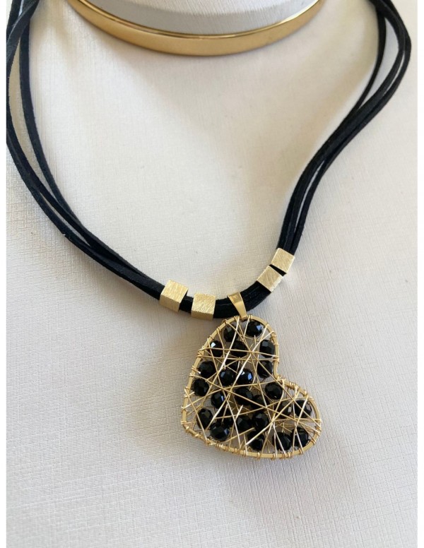 COLLAR BAÑADO EN ORO CRISTALES NEGROS