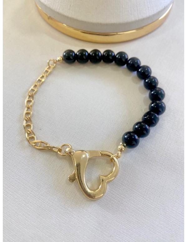 PULSERA BAÑADA EN ORO PIEDRA NEGRA
