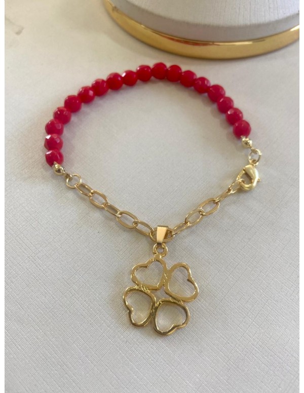 PULSERA BAÑADA EN ORO PIEDRA ROJA