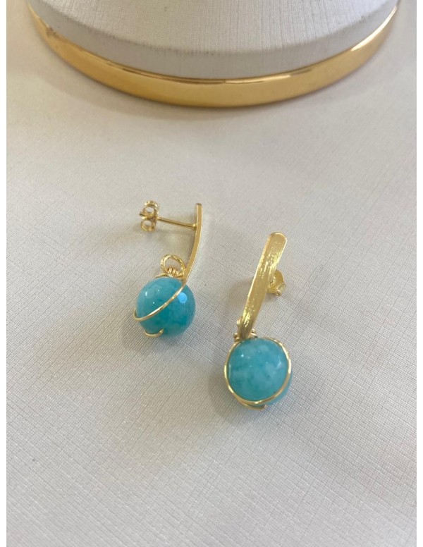 AROS BAÑADOS EN ORO PIEDRA CELESTE