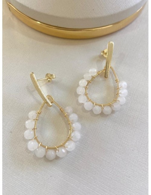 AROS BAÑADOS EN ORO PIEDRA BLANCA