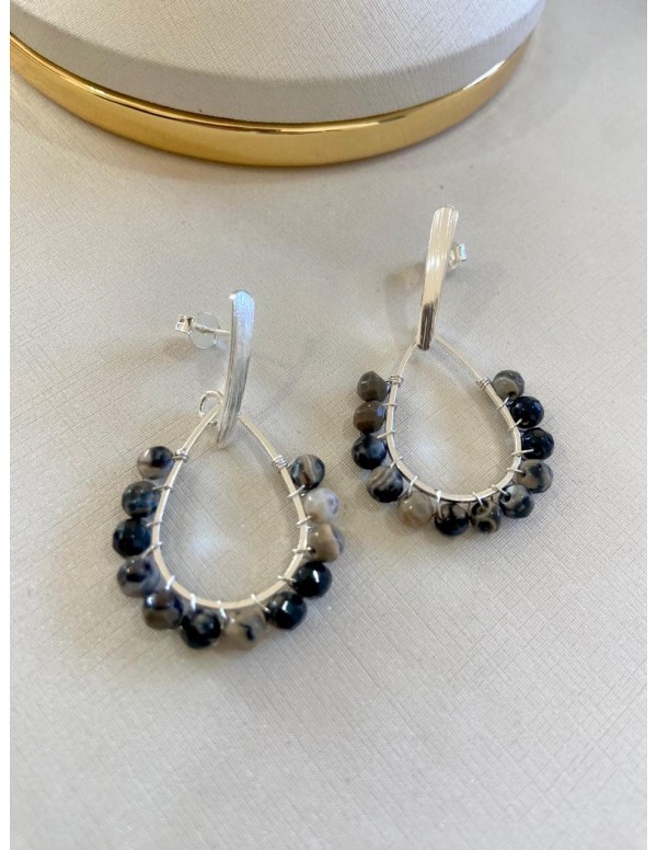 AROS BAÑADOS EN PLATA PIEDRAS AGATA NEGRA