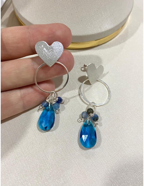 AROS BAÑADOS EN PLATA CRISTALES AZULES