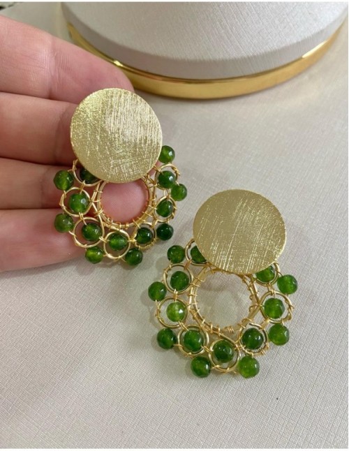 AROS BAÑADOS EN ORO PIEDRA VERDE