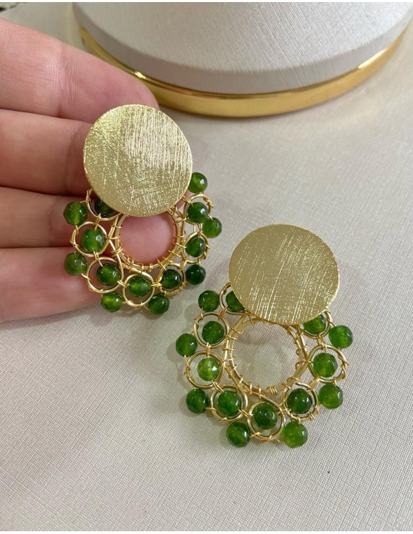 AROS BAÑADOS EN ORO PIEDRA VERDE