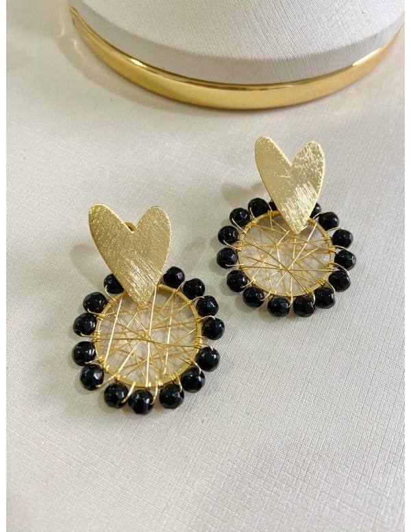 AROS BAÑADOS EN ORO PIEDRA NEGRA