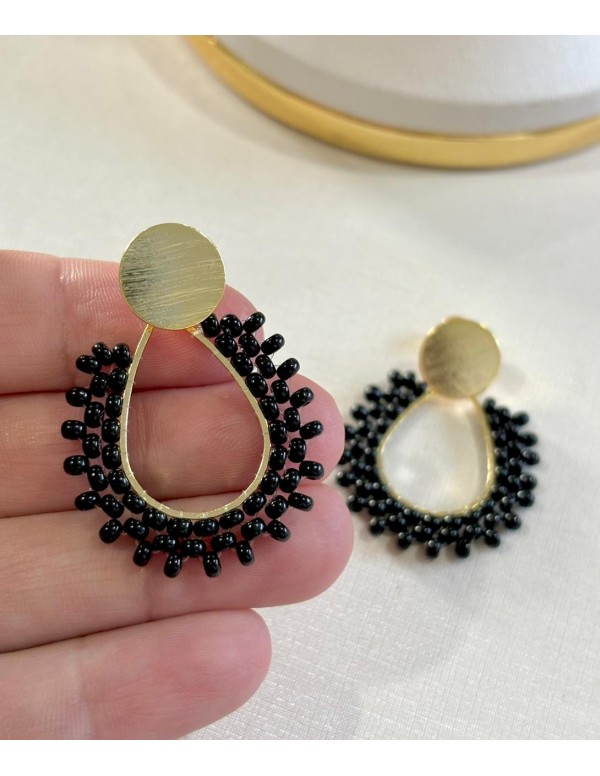 AROS BAÑADOS EN ORO CRISTALES NEGROS
