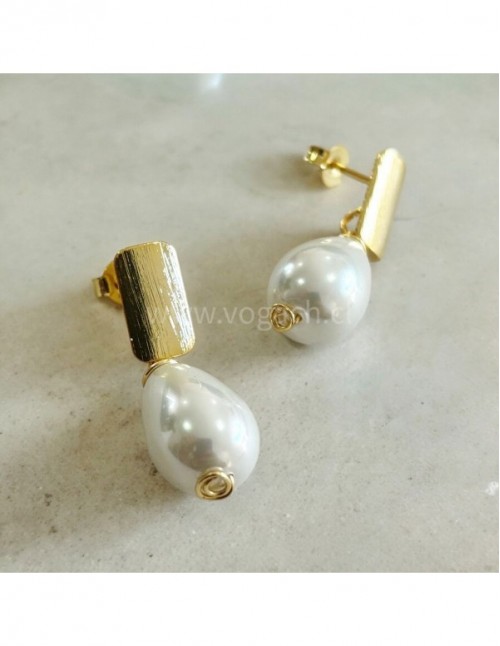 AROS BAÑADOS EN ORO PERLA BLANCA GOTA