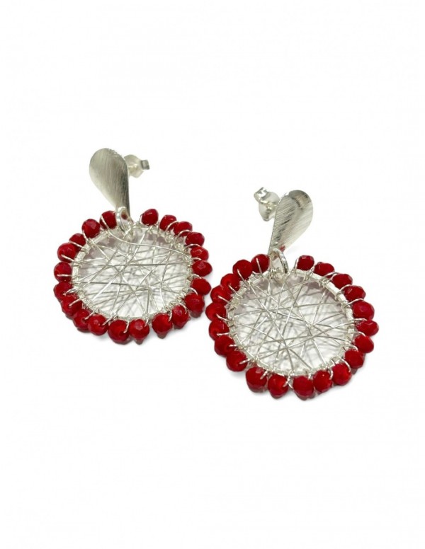AROS BAÑADOS EN PLATA CRISTALES ROJOS