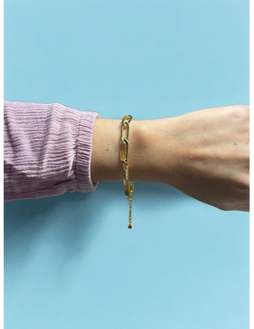 PULSERA BAÑO DE ORO CINTA Y ESLABONES